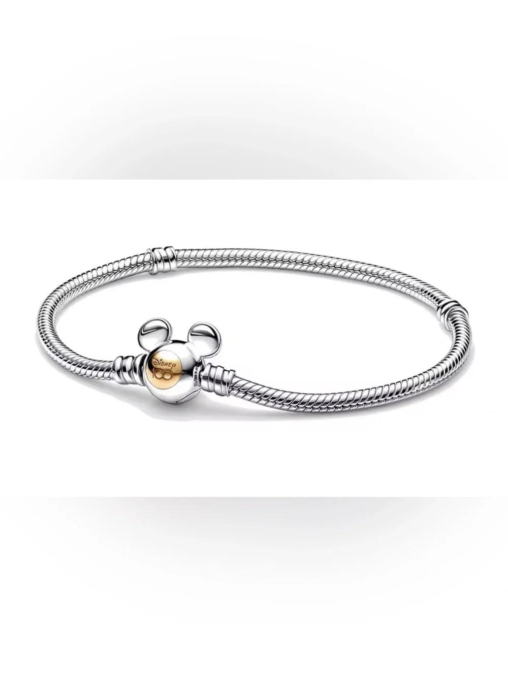 Disney 925 Sterling Silver Bracelet with Gold-Accented Mickey 100 Charm
